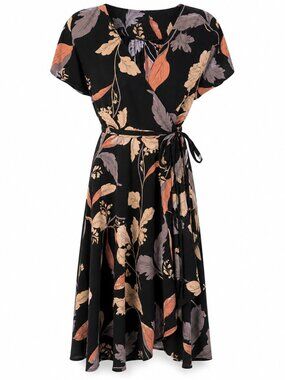Yumi Kim Black Floral Wrap Midi Dress S